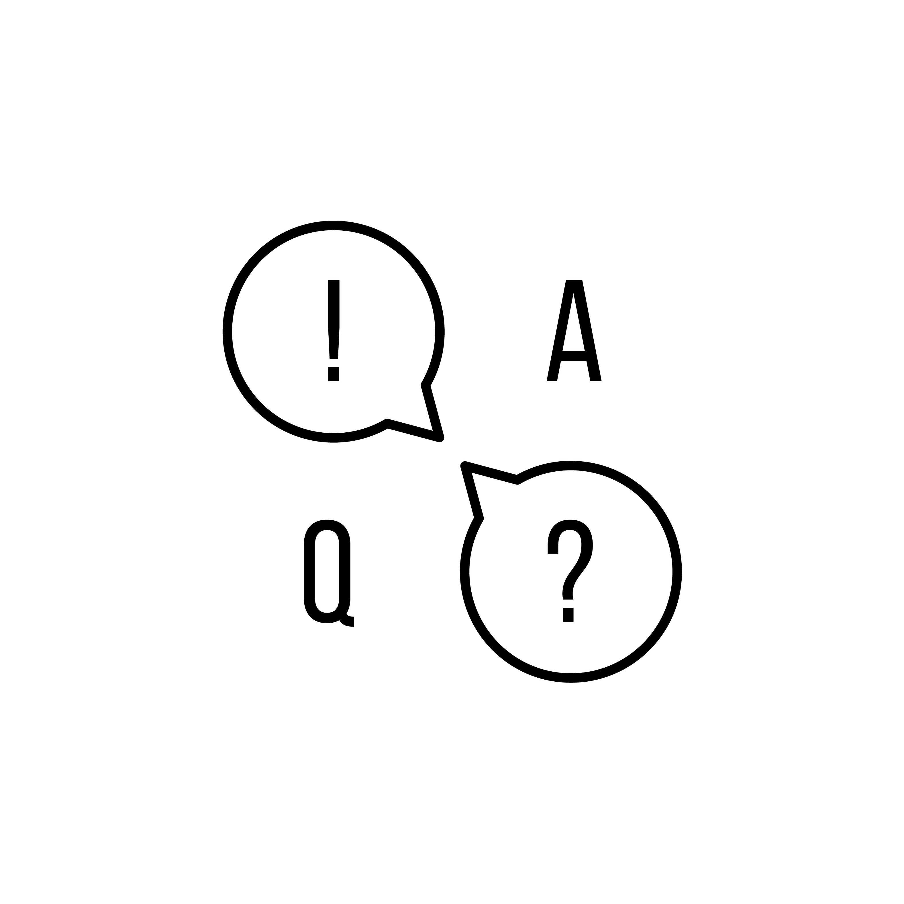 answer and question chat icon. concept of Q A app, quiz, helpline, online consultation on the website, assistance for users, communication business - client. black simple sign on white background